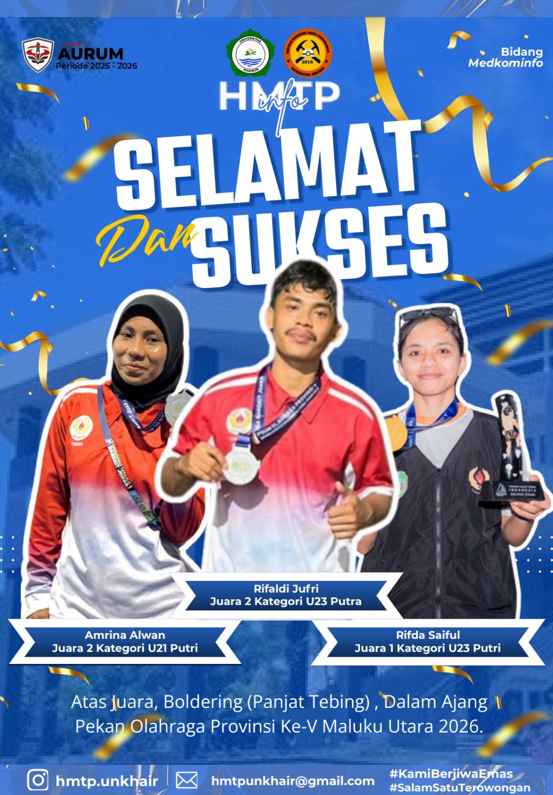 Mahasiswa Teknik Pertambangan Berjaya di Porprov V Maluku Utara 2026 Cabang Lomba Panjat Tebing