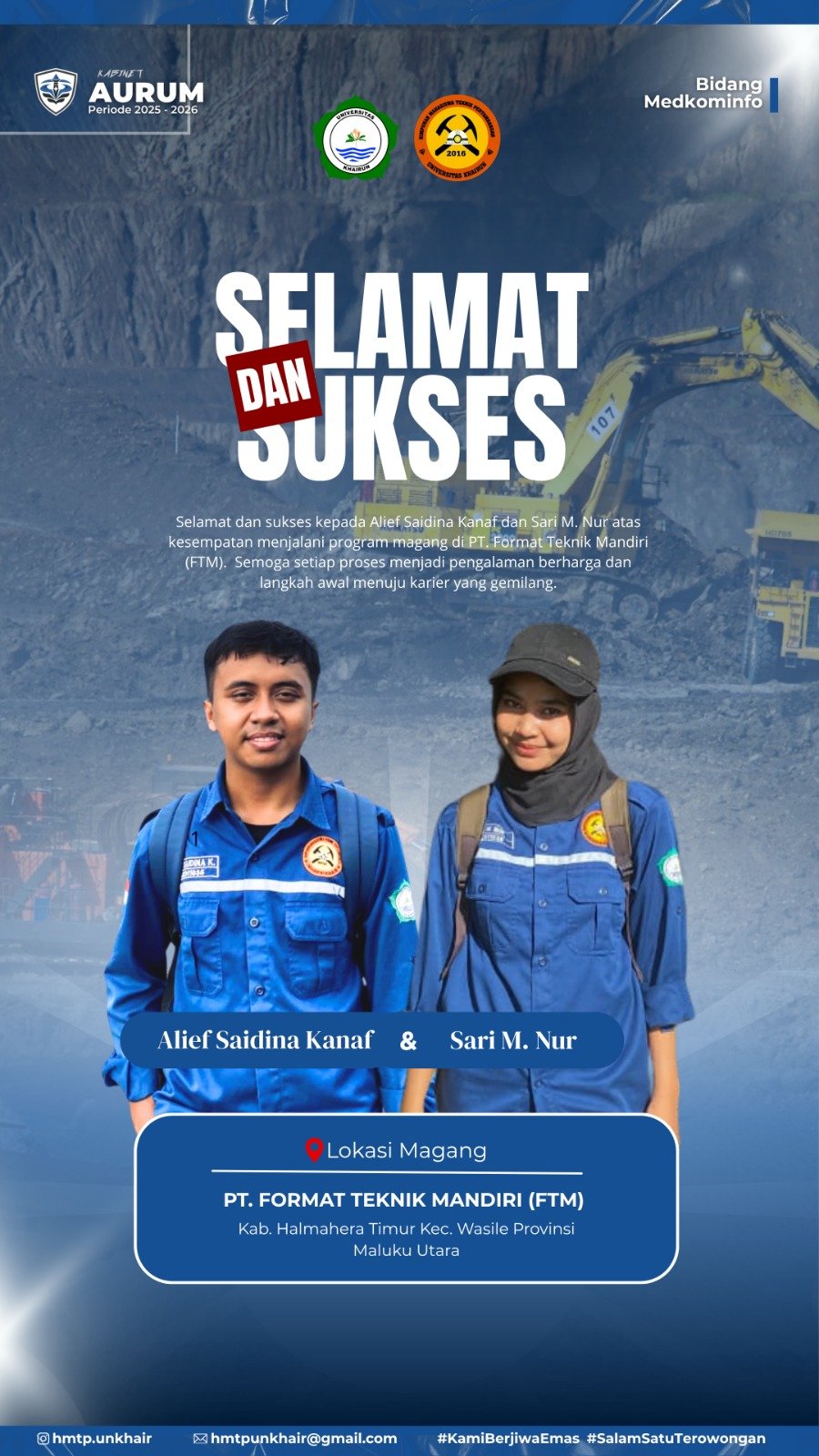 Mahasiswa Teknik Pertambangan Unkhair Lolos Magang di PT. FTM